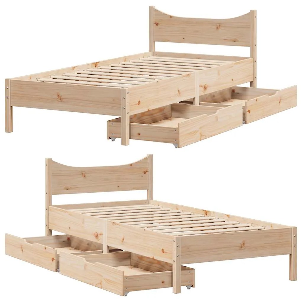 Estrutura de cama com gavetas 90x190 cm madeira de pinho maciça
