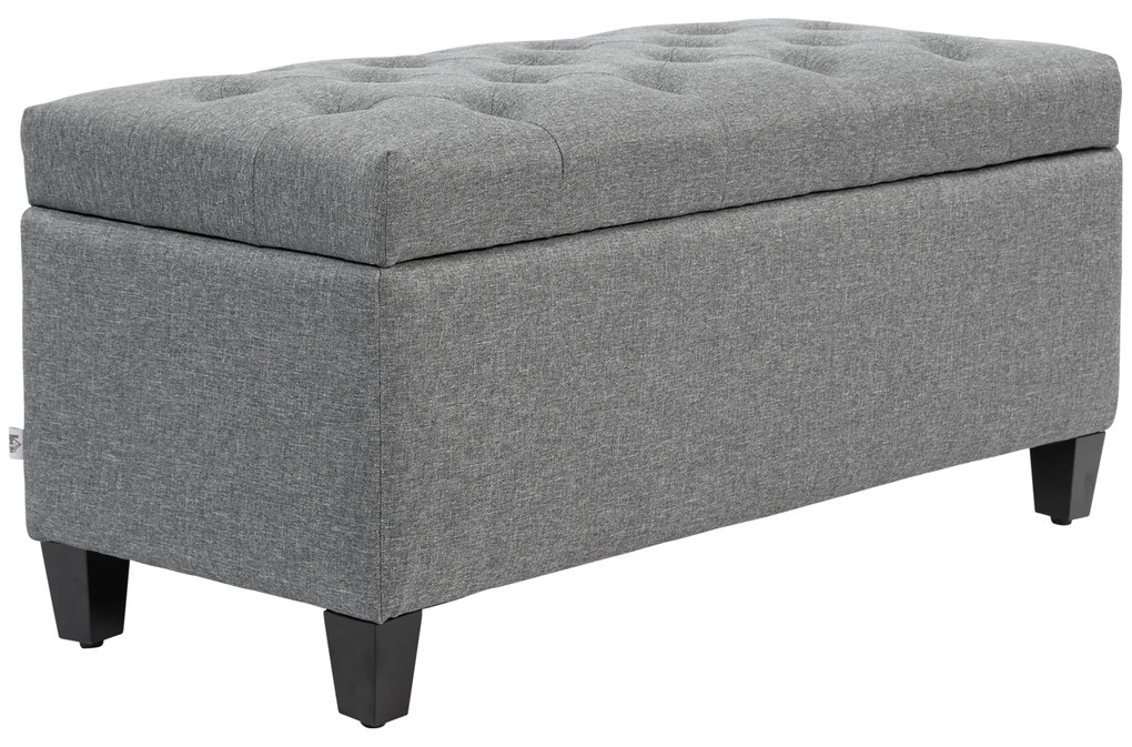 HOMCOM Banco Banco Estofado com Armazenamento Poliéster Semelhante a Linho Madeira de Borracha 100x40x44 cm Cinza Claro | Aosom Portugal