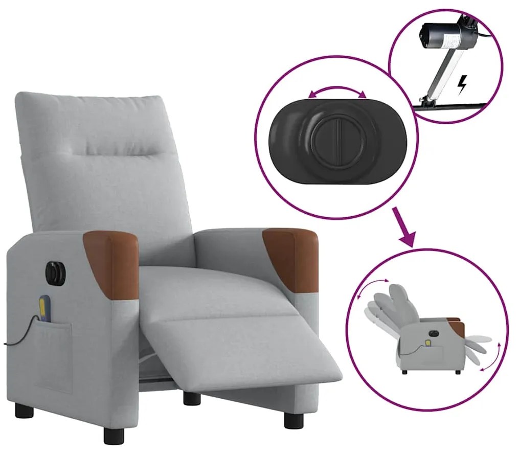 Poltrona de massagens reclinável elétrica tecido cinzento-claro