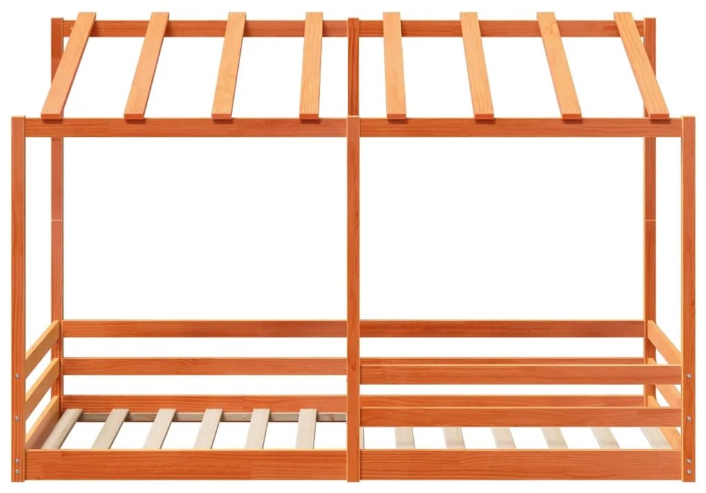 Cama infantil com telhado 90x200 cm pinho maciço castanho-mel