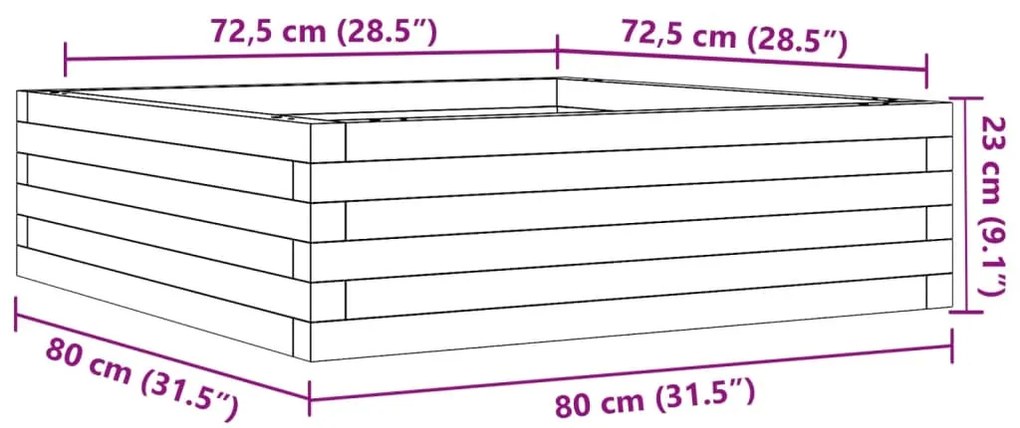 Vaso/floreira de jardim 80x80x23 cm pinho maciço branco