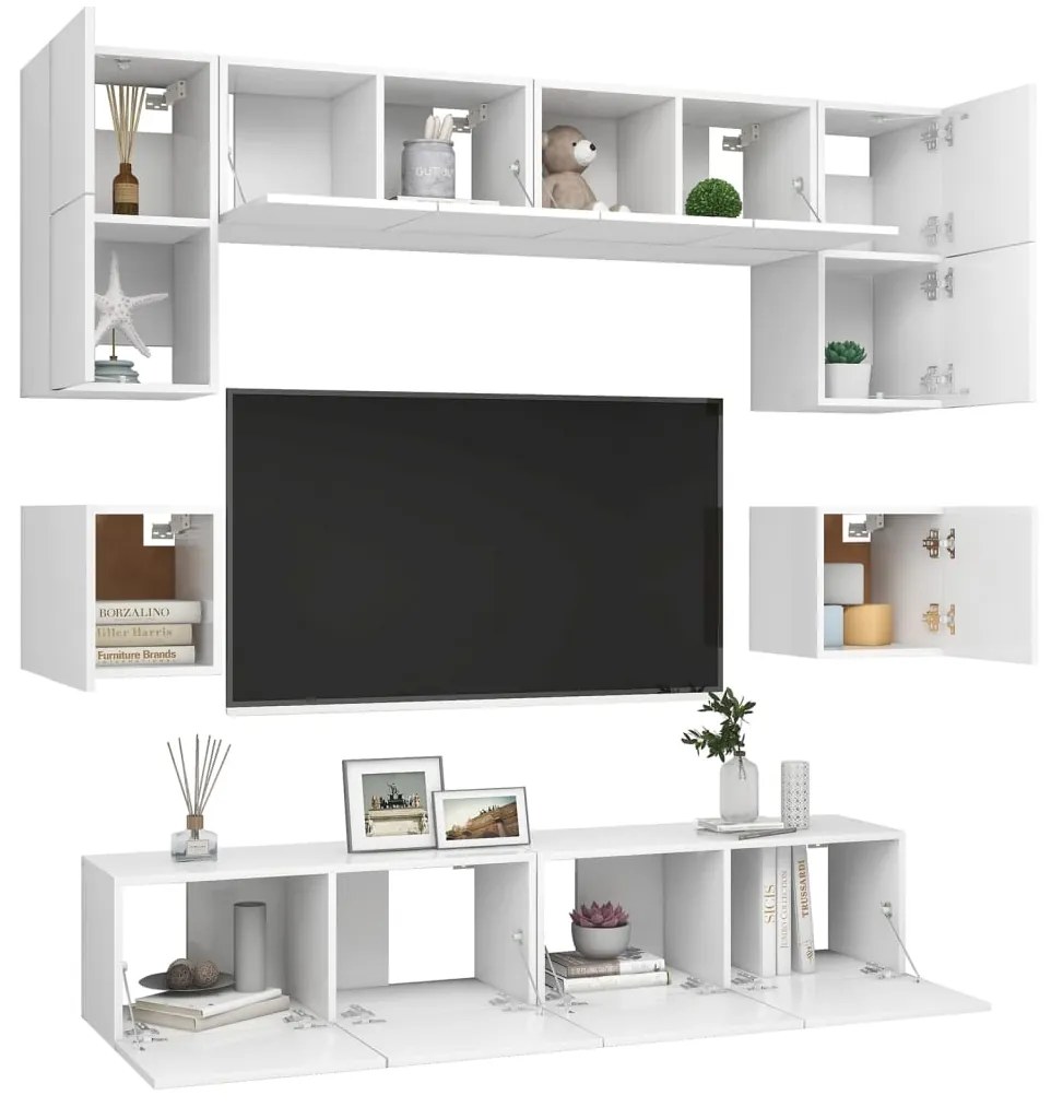 8 pcs conjunto de móveis de TV contraplacado branco