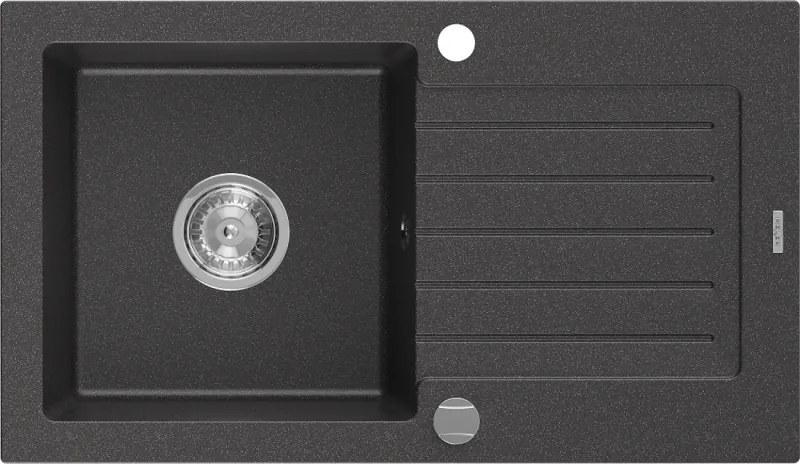 Mexen Pablo lava-louça de granito de 1-bacia com escorredor 752 x 436 mm, preto salpicado, sifão cromado - 6510751010-76