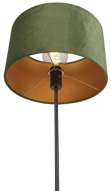Candeeiro de pé preto com abajur de veludo verde com dourado 35 cm - Parte Country / Rústico