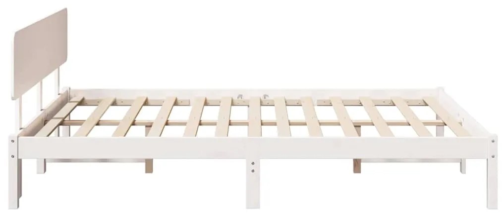 Cama com Cabeceira Branca 140x200 cm em Madeira de Pinheiro Sólido