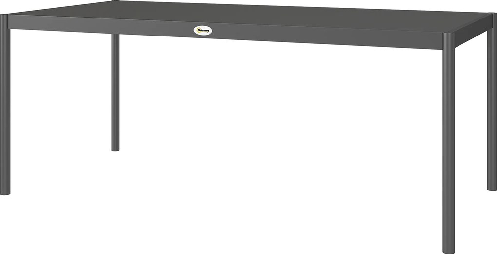Mesa de jantar de jardim em aço 186 x 90 x 74 cm (CADEIRAS NÃO INCLUIDAS), mesa de jardim para 8 pessoas com tampo retangular em ripas, cinzento escur