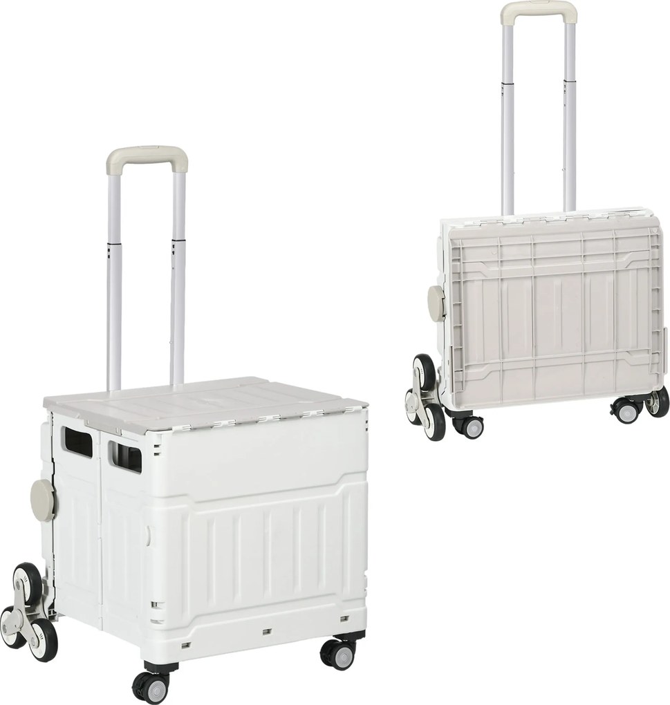 HOMCOM Carrinho de compras dobrável caddie com pega telescópica regulável e tampa carga máx. 80 kg, branco | Aosom Portugal
