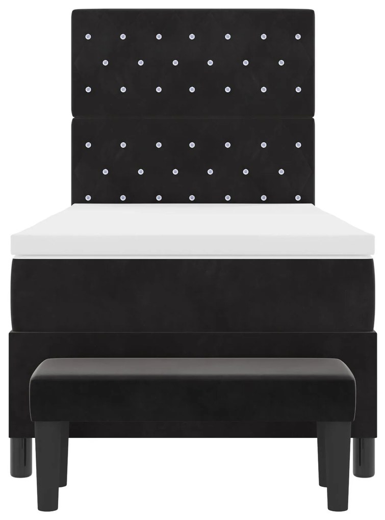 Cama Box Spring com Colchão e Banco Preto 100x200 cm Veludo