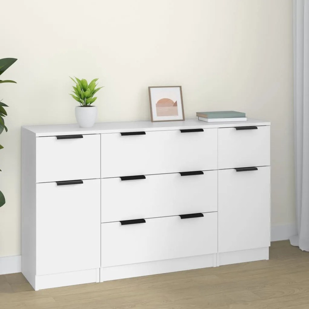 3115820 vidaXL 3 pcs conjunto de aparadores madeira processada branco
