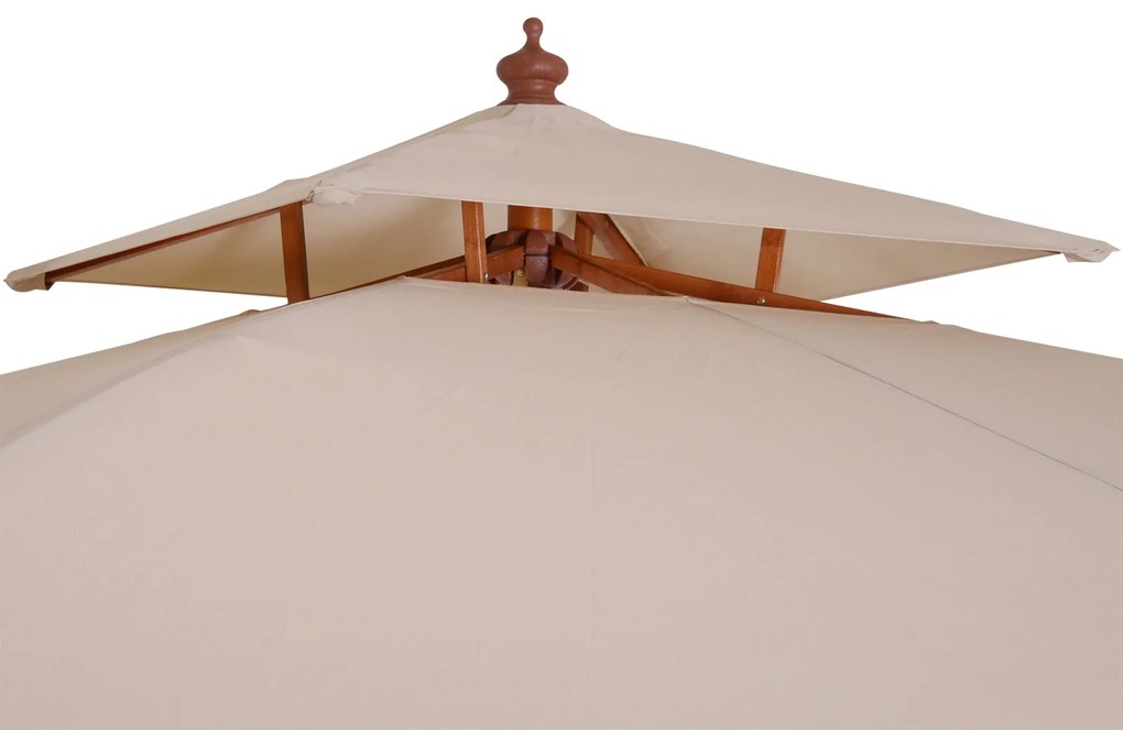 Guarda-sol 3x3m de Bambu Madeira para Jardim Terraço Pátio Praia Tecto Duplo Rectângulo Poste de 48mm Creme