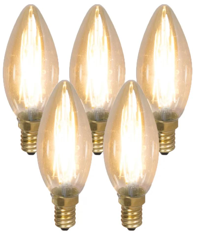 Conjunto de 5 lâmpadas de vela de filamento LED E14 reguláveis 200lm 2100 K.
