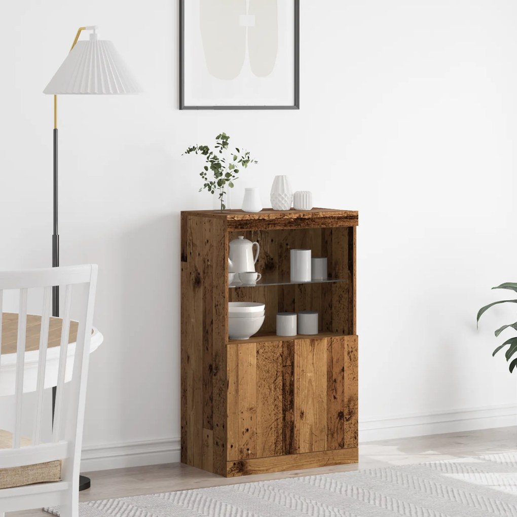Sideboard vidaXL com Luzes LED Madeira Velha 60x37x100 cm