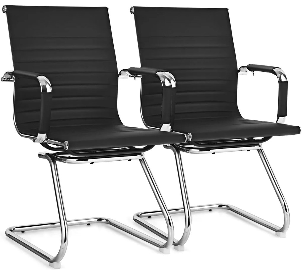 Conjunto de 2 cadeiras de escritório de conferência e receção moderna e para convidados em couro PU Encosto médio 54 x 63 x 92 cm Preto