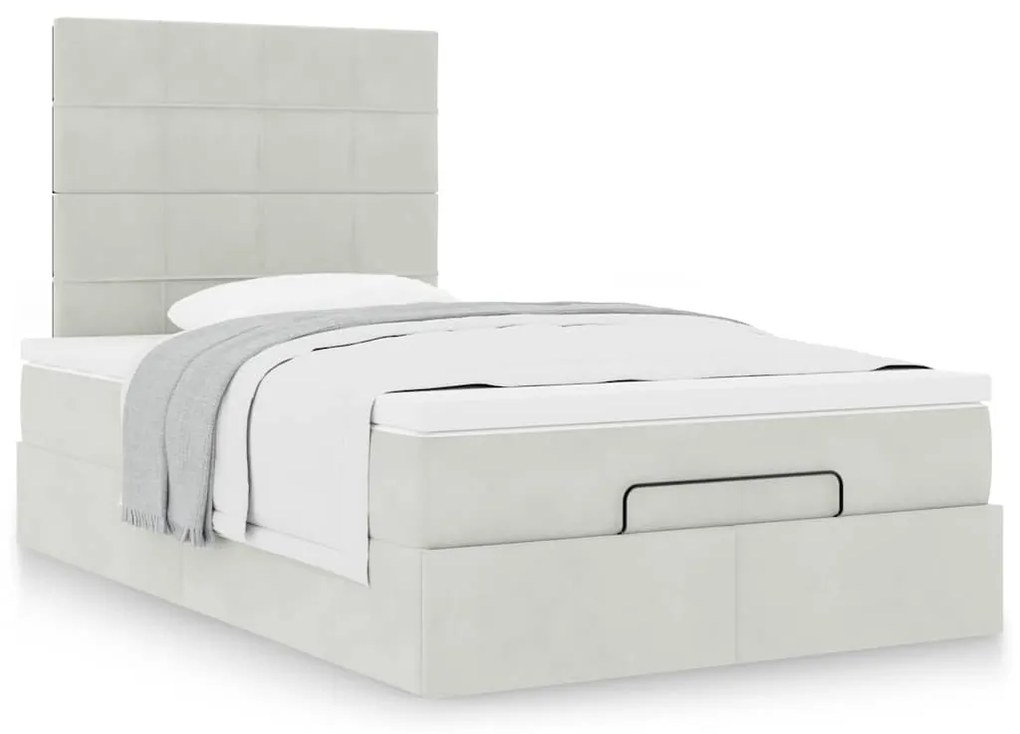 Estrutura de cama otomana com colchões cinza claro Veludo
