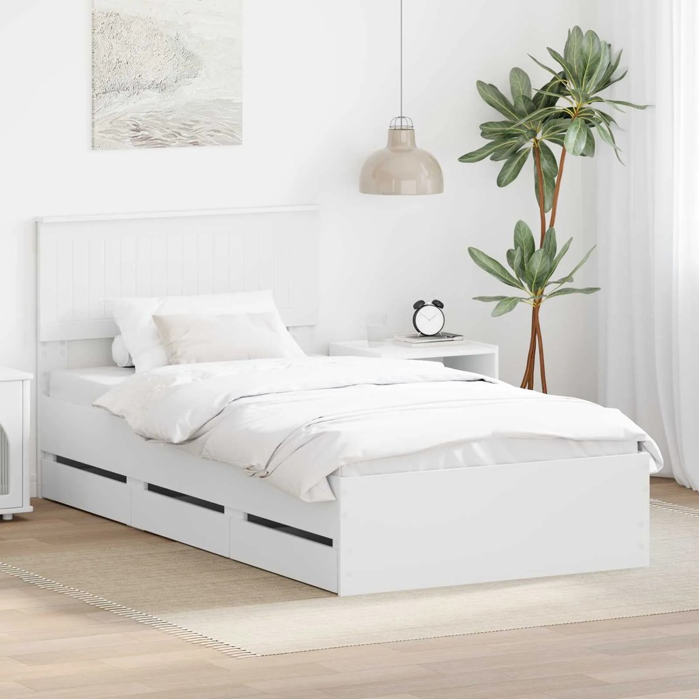 vidaXL Estrutura da Cama Branco 100 x 200 cm Madeira de Engenharia