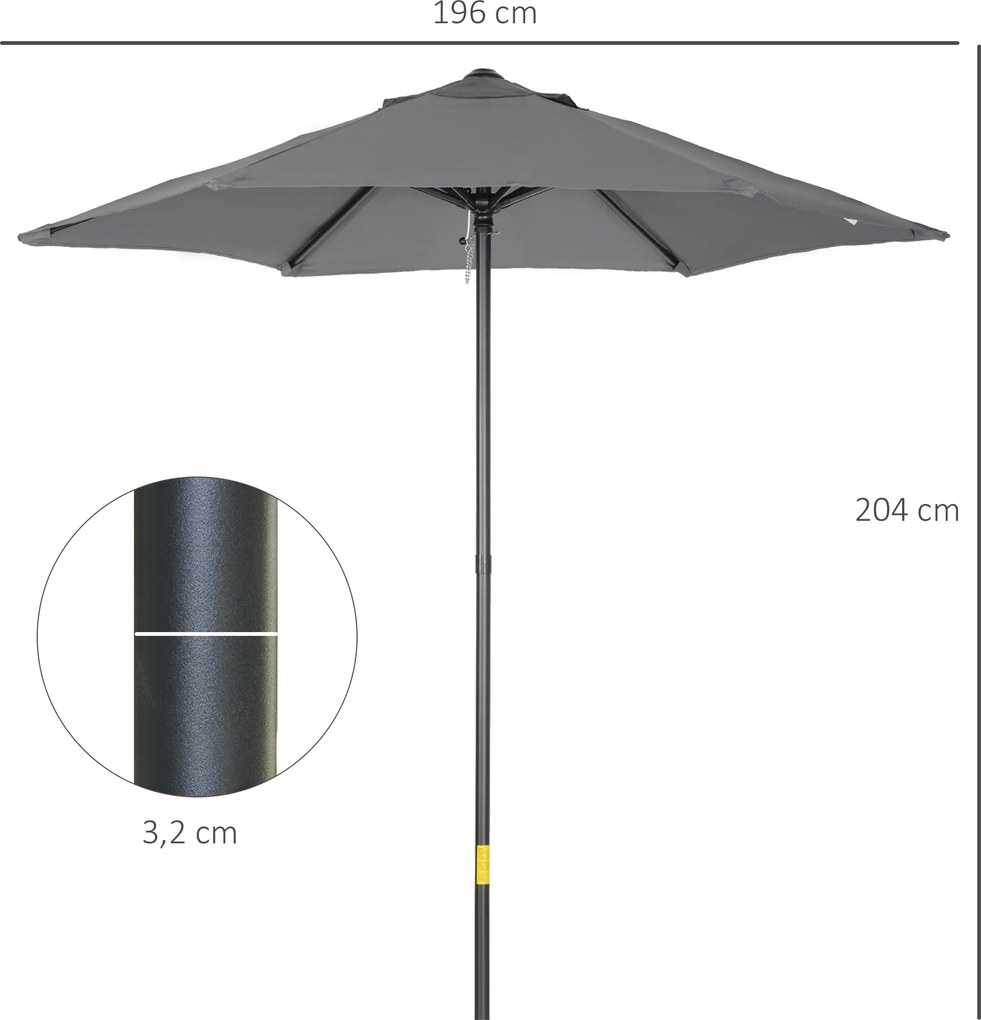 Chapéu de Sol para Terraço Exterior com Cobertura Ventilada e Mastro Desmontável de Alumínio para Jardim e Pátio Cinzento Escuro