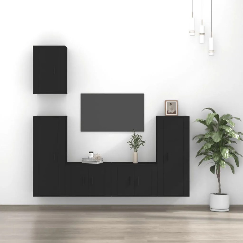 vidaXL Conjunto móveis de TV 5 pcs madeira processada preto