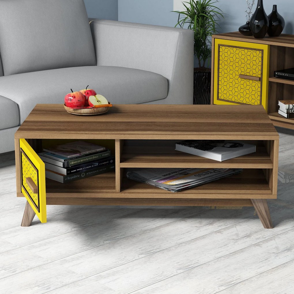 Conjunto de Mobiliário de Sala Ayla – Nogal Amarelo – TV: 160x56,2x35