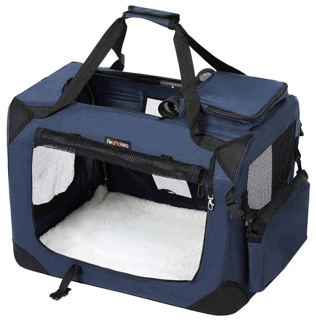 Transportadora dobrável para animais de estimação com tecido resistente e ventilação | FEANDREA | 70 x 52 x 52 cm | azul|preto | PDC70Z.
