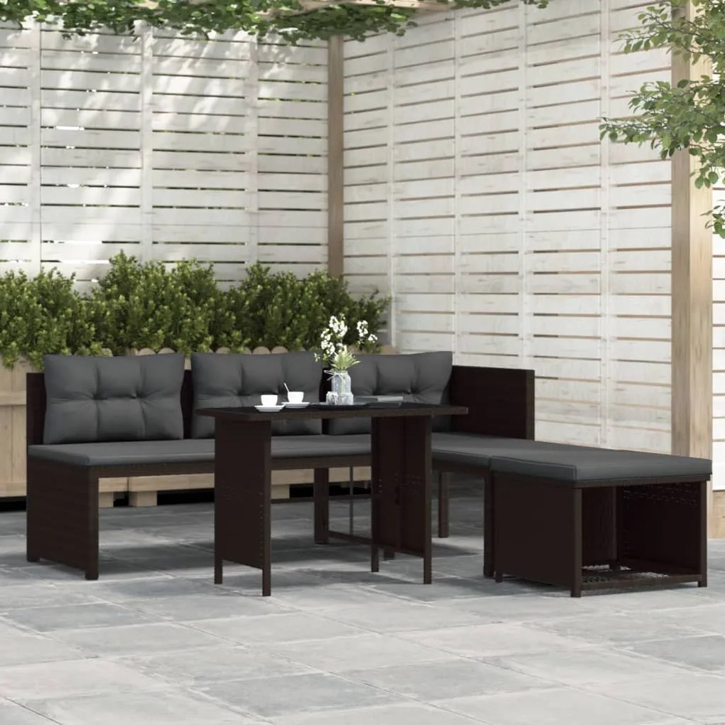 vidaXL 4 pcs conjunto lounge para jardim vime PE castanho