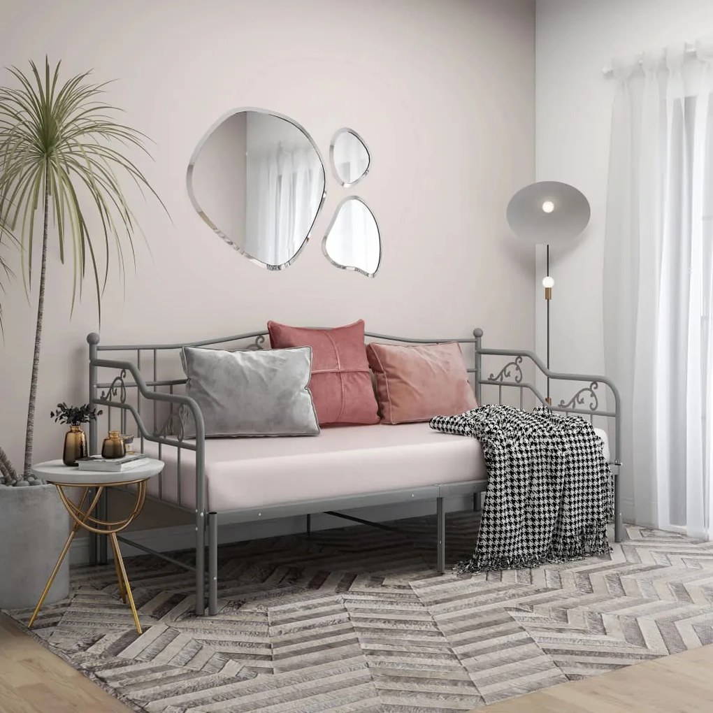 324766 vidaXL Estrutura sofá-cama de puxar 90x200 cm metal cinzento