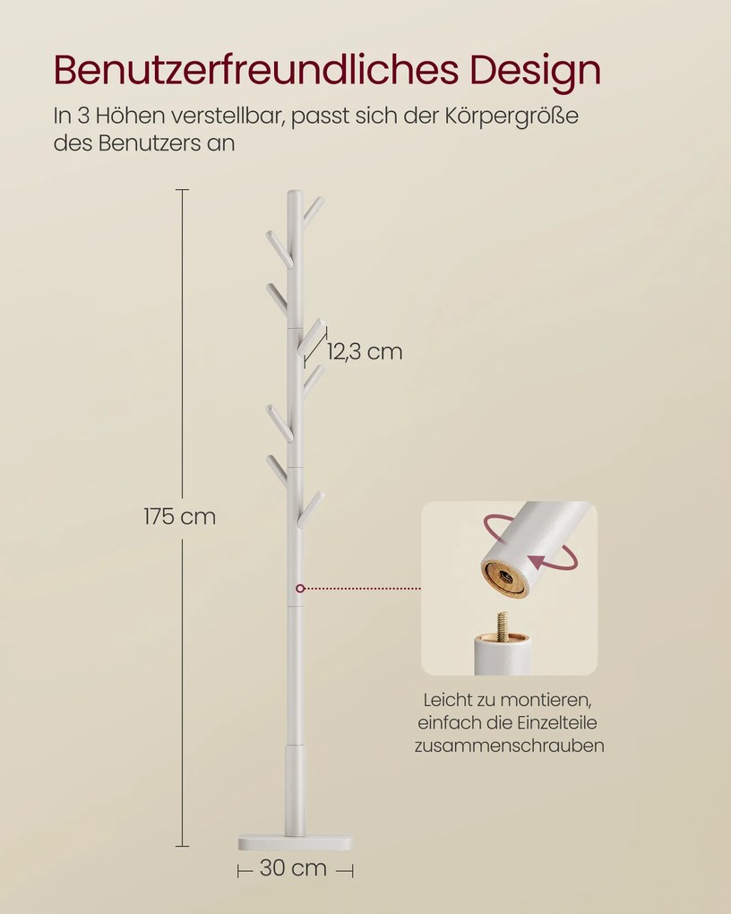 Bengaleiro em forma de árvore feito de madeira de borracha 30 x 30 x 175 cm Cappuccino bege