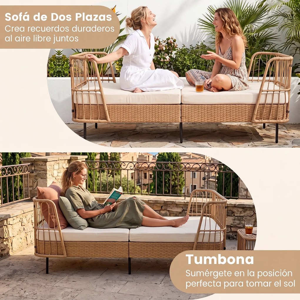 Sofá-Cama de Exterior, 192,5 x 79,5 x 77,5 cm, Base Regulável, Bege