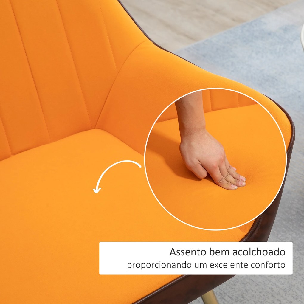 Poltrona de Sala de Estar Estofada em Couro Sintético e Veludo com Apoios para os Braços Pés Dourados 64x62x72,5 cm Amarelo
