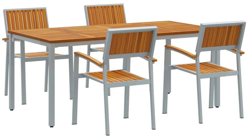 Conjunto de Jantar de Jardim com 5 Peças em Madeira Sólida de Acácia e