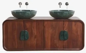 Conjunto De Móvel De Casa De Banho Dupla Suspensa 130x45 Cm Em Madeira De Manga E Pedra Natural Kivalina Mármore Verde Udaipur - Madeira - Sklum