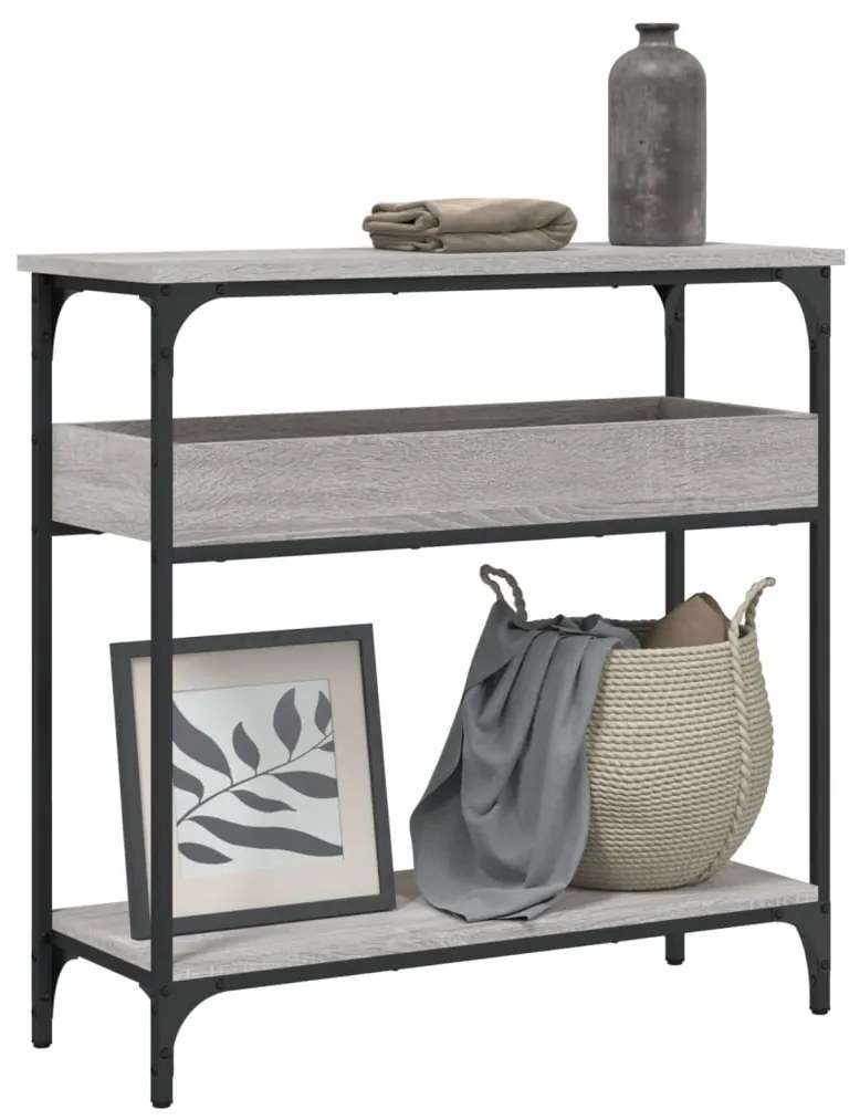 vidaXL Mesa consola c/ prateleira derivados de madeira cinzento sonoma
