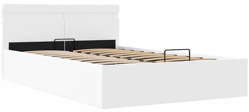 Cama hidráulica LED c/ arrumação 140x200cm couro artifi. branco