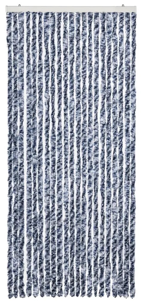 Cortina anti-insetos 90x220 cm chenille azul, branco prateado