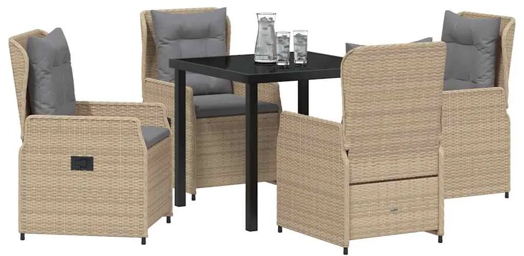 Conjunto de Jantar de Jardim 5 Peças Bege em Rattan Sintético