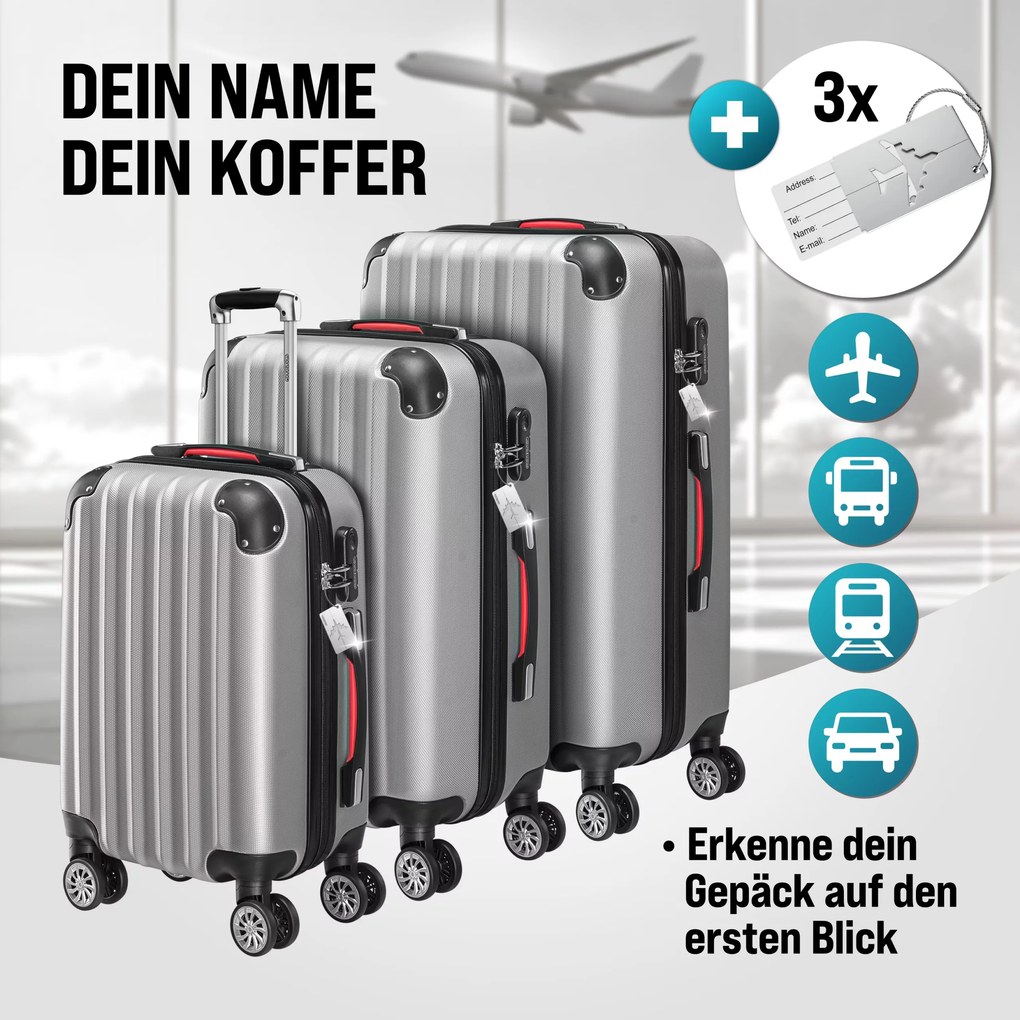 Conjunto de 3 malas viagem peças rígidas Baseline acessórios em ABS Prateadas