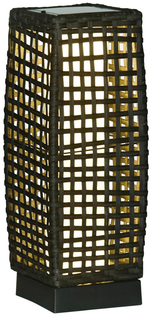 Outsunny Candeeiro Solar Vime Sintético LED Automático Varanda Pátio Iluminação Ecológica 17x17x46 cm Cinza | Aosom Portugal