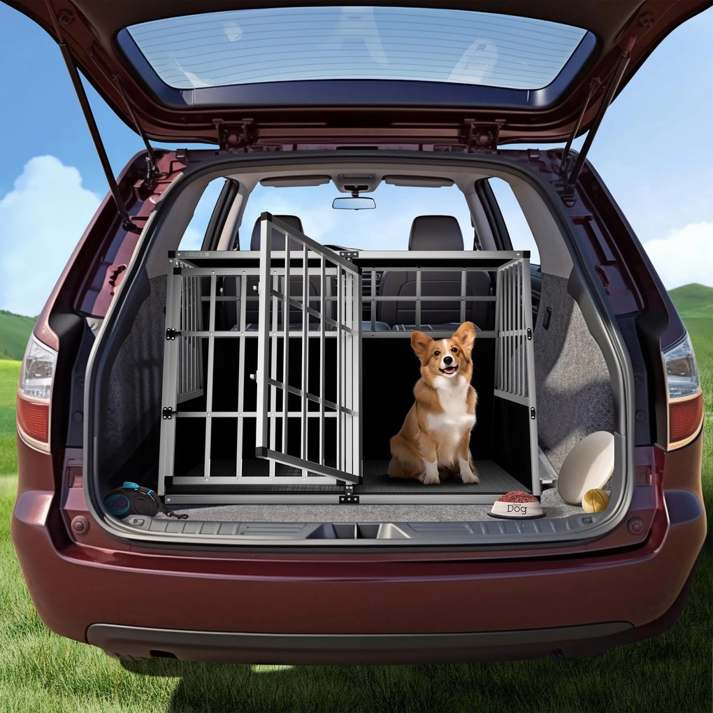 Caixa de transporte para cães em alumínio modelo XXL 97 x 90 x 70 cm Prateado + Preto