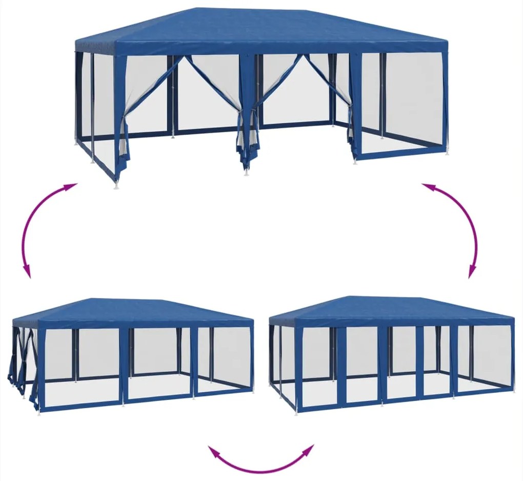 Tenda p/ festas c/ 10 paredes laterais malha 6x4 m PEAD azul