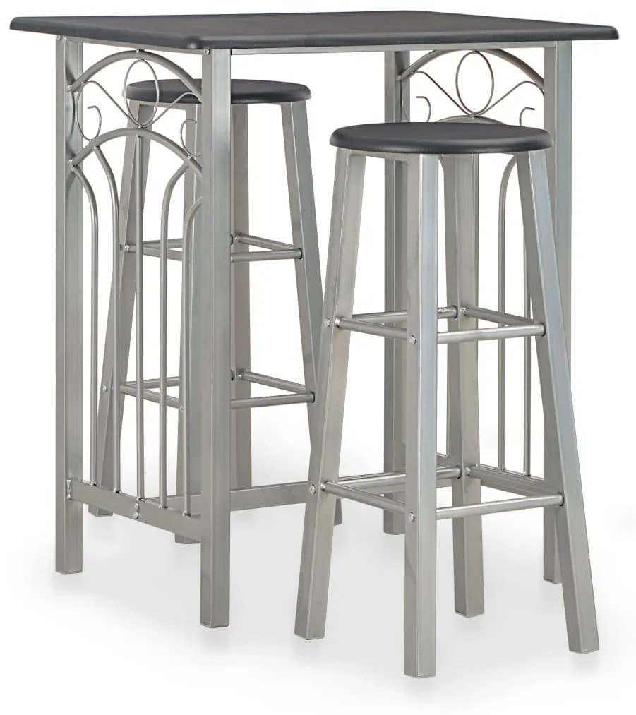 vidaXL 3 pcs conjunto de bar em madeira e aço preto