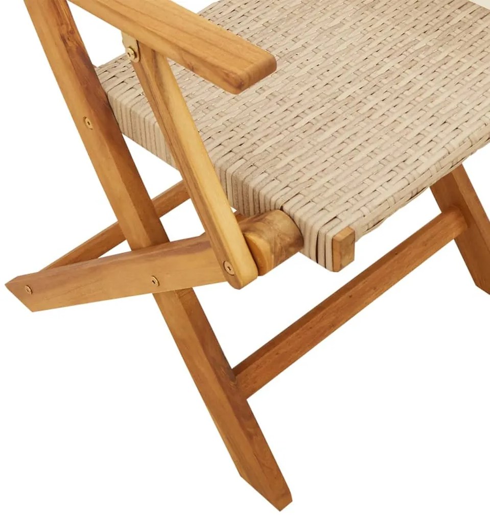 3 pcs conjunto de bistrô vime PE e madeira maciça bege