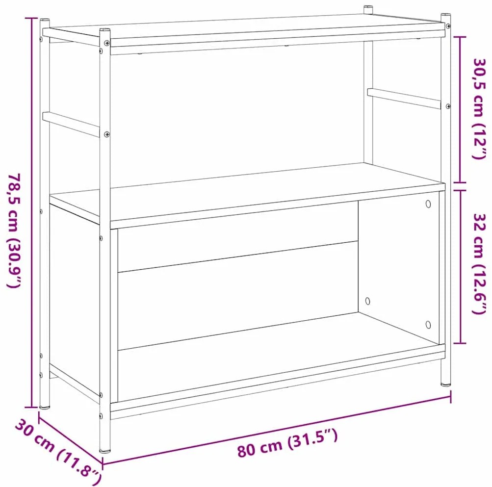 Estante de Livros vidaXL Carvalho Preto 80x30x78,5 cm Madeira Engenhei