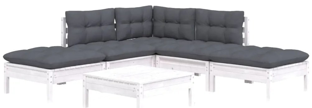 6 pcs conjunto lounge de jardim c/ almofadões pinho branco