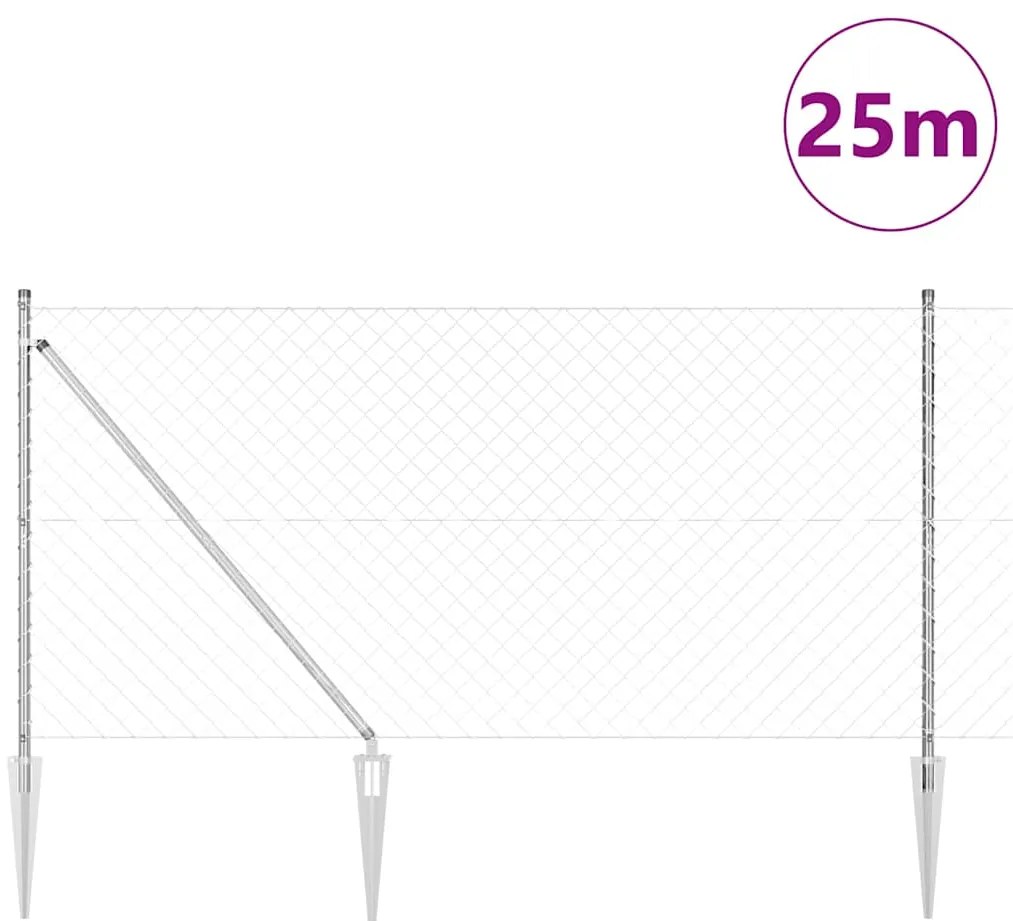 Conjunto de Postes de Cerca Prateado 25 x 1,2 m Aço galvanizado