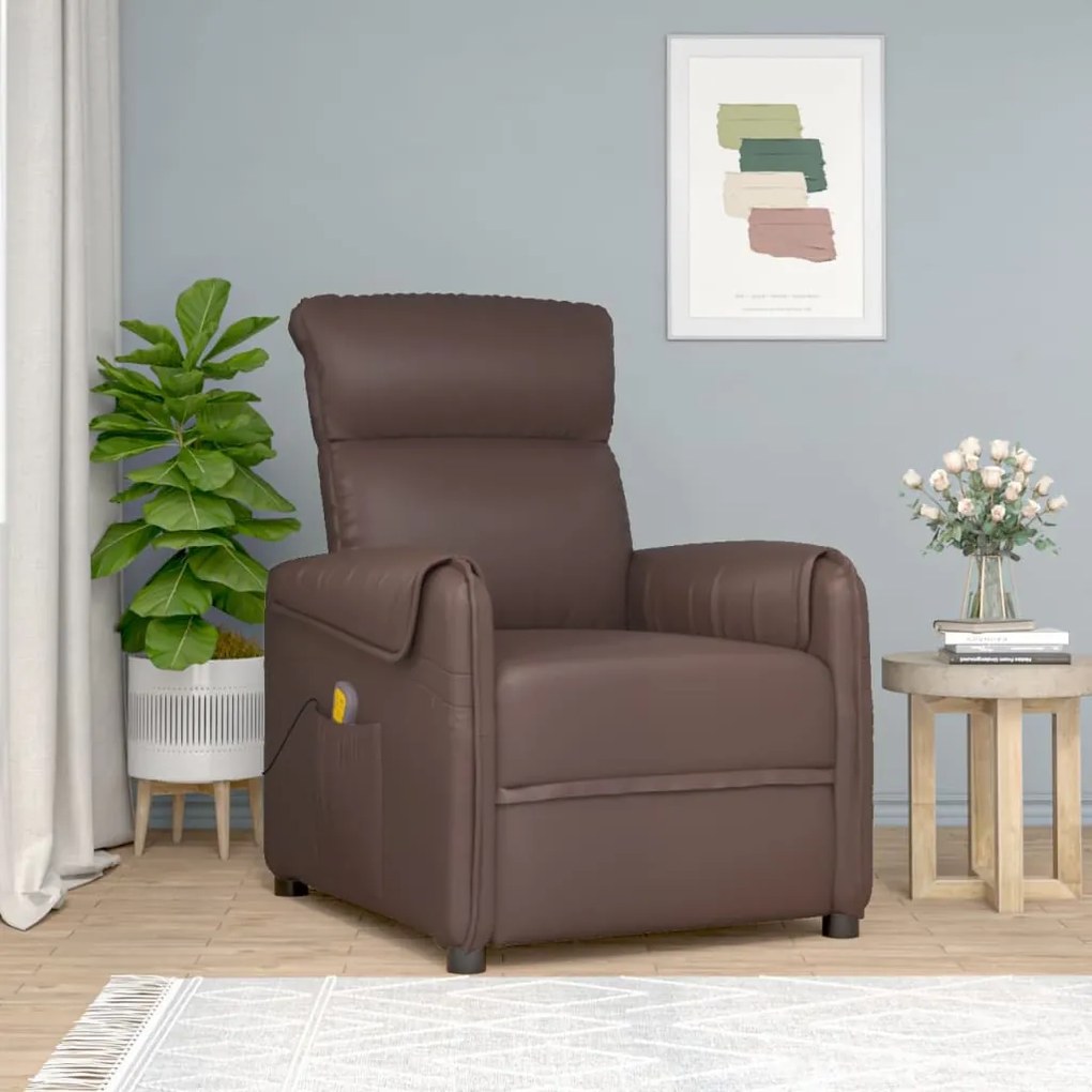 vidaXL Cadeira de massagens couro artificial castanho