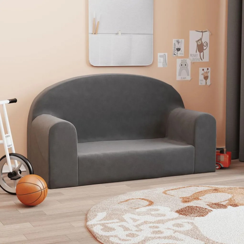 341793 vidaXL Sofá infantil de 2 lugares pelúcia antracite