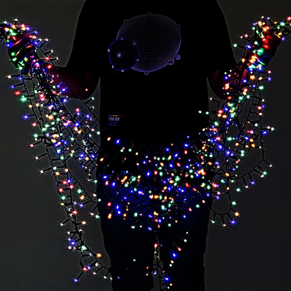 Corrente luminosa de Natal Preta de 60 m com luzes Multicor