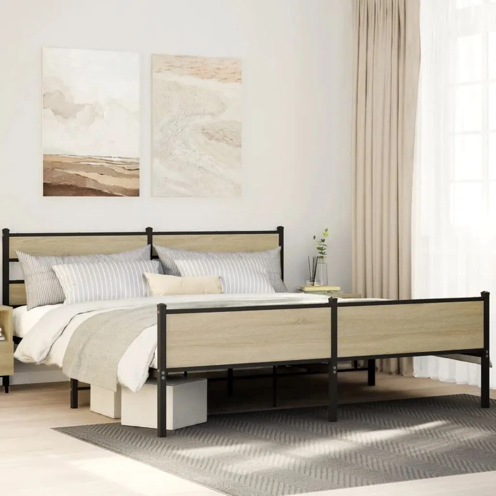 Estrutura de cama sem colchão 193x203cm metal carvalho sonoma