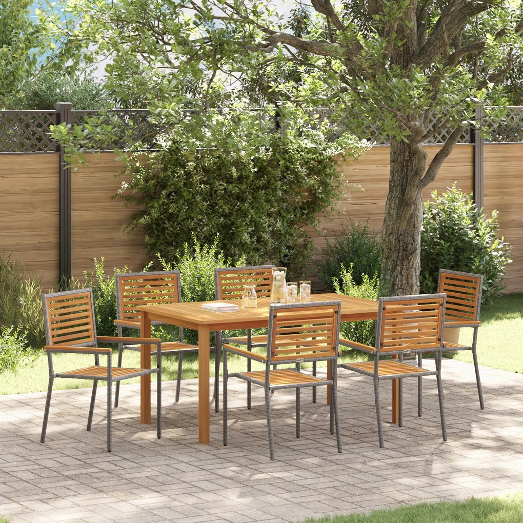 Conjunto de Jantar de Jardim 7 Peças cinza Poli Rattan Acácia