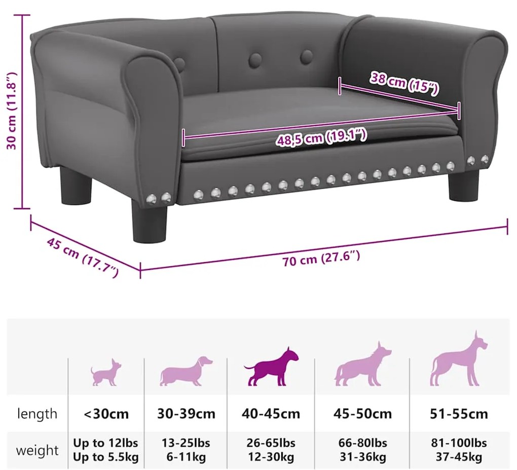 Cama para cães 70x45x30 cm couro artificial cinzento