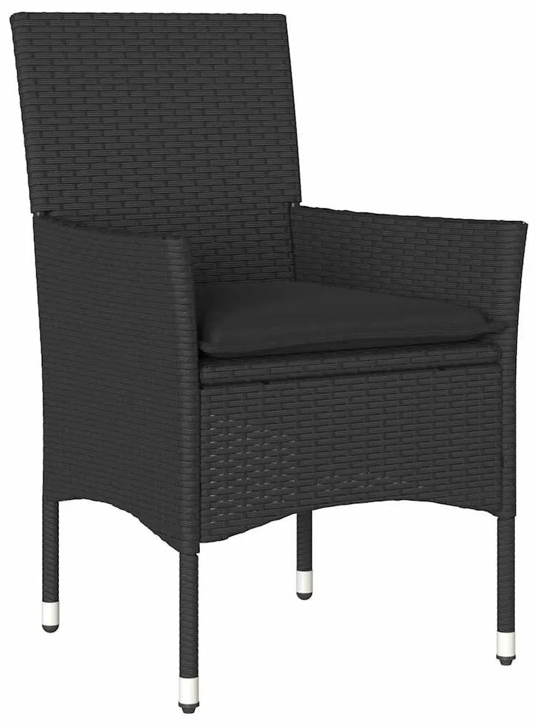Conjunto de Jantar de Jardim em 3 Peças com Almofadas Pretas em Rattan
